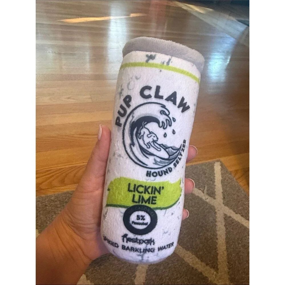 Pup Claw Lickin' Lime Plush Dog Toy Squeaky Crinkle Interactive Can Toy